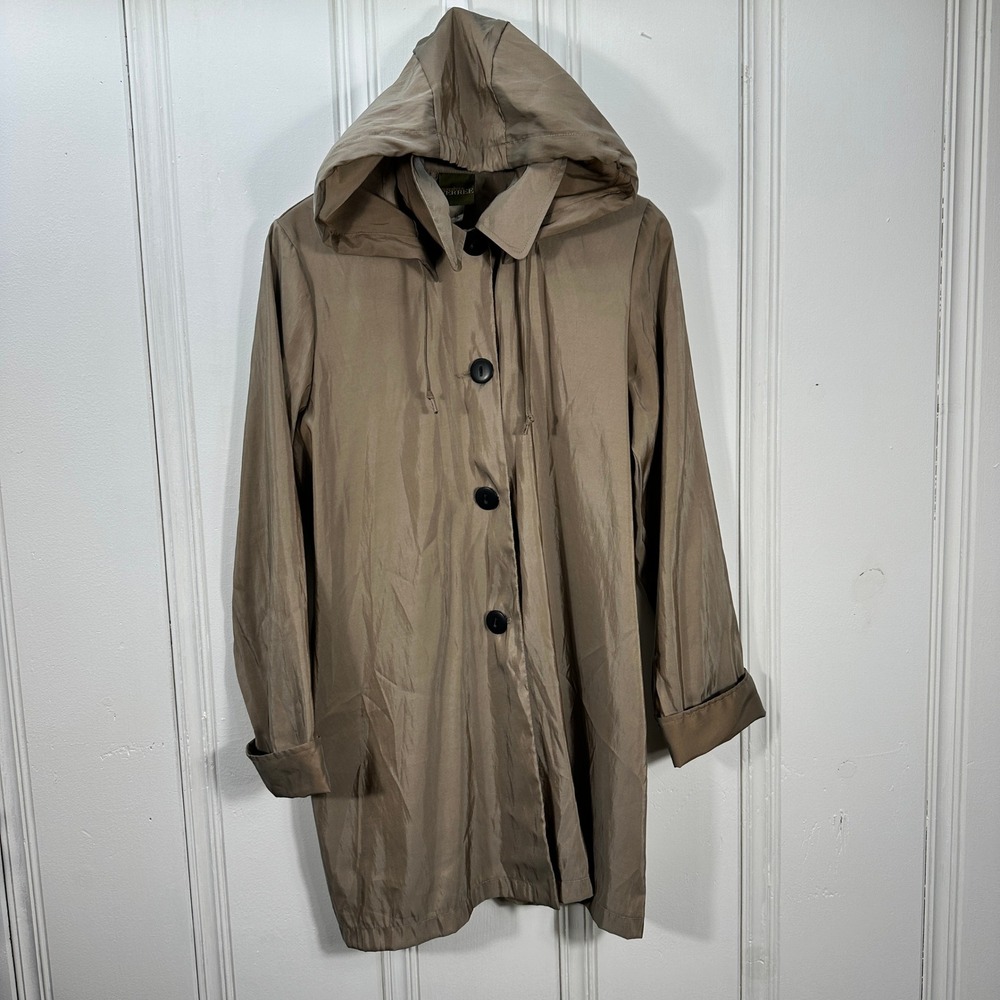 Maralyce Ferree Hooded Jacket Women Size M Taupe Brown Good Lightweight Button